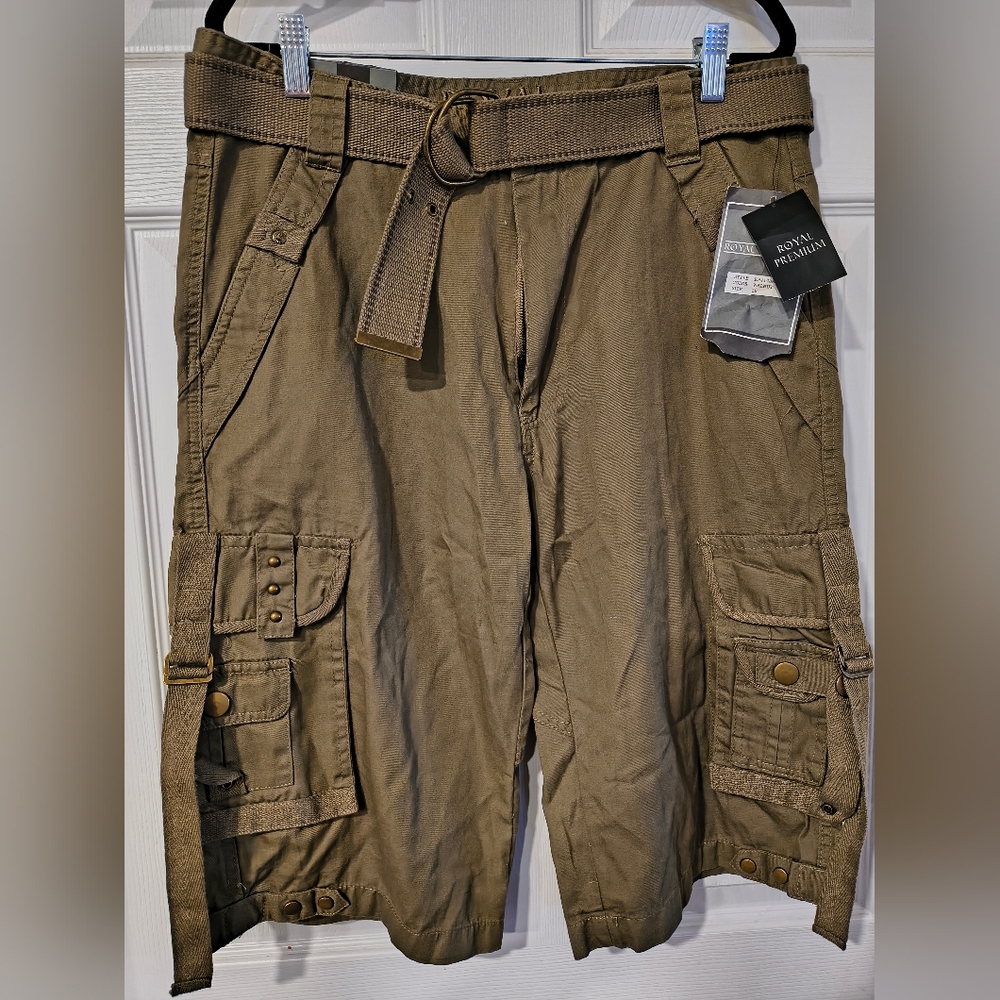 Royal Premium Sz 32 Walnut Cargo Shorts with Belt